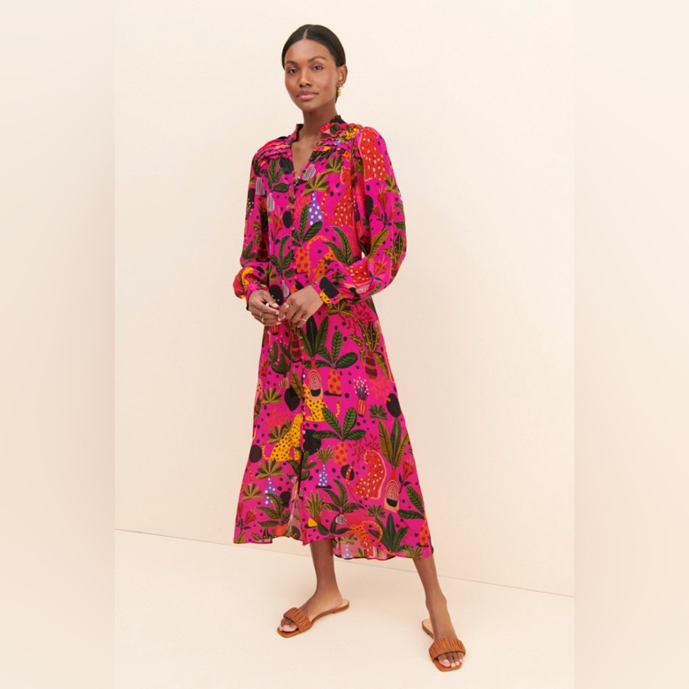 Farm Rio Pop Leopards Chemise Midi Dress